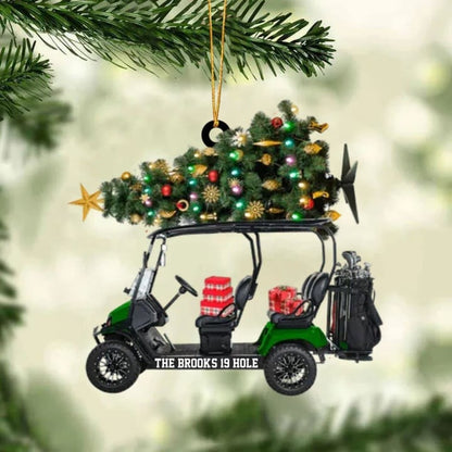 Custom Text Golf Cart Family With Acrylic Christmas Ornament - Christmas Gift For Golfers, Golf Lovers