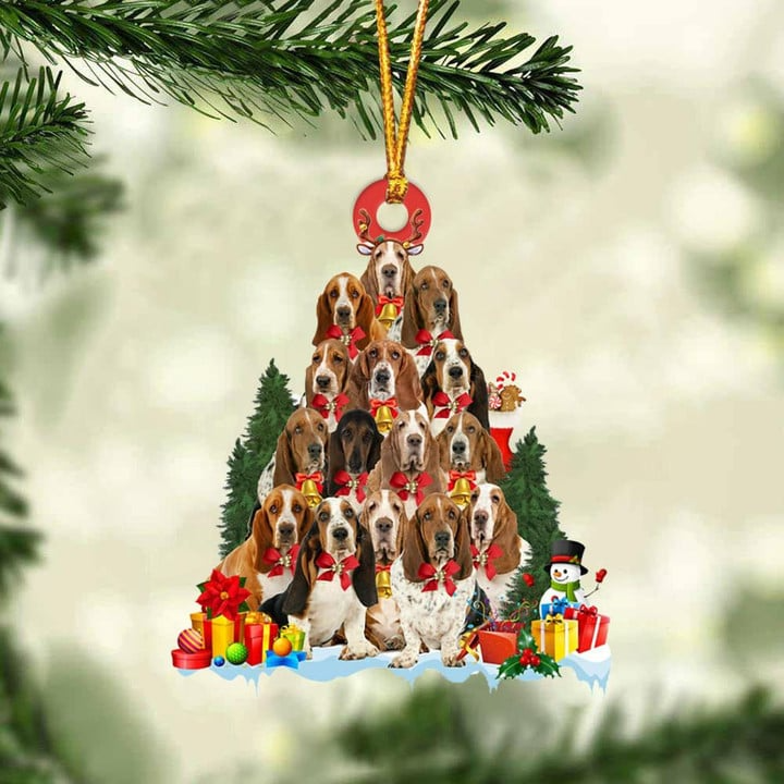 Basset Hound Dogs Christmas Tree Acrylic Ornament, Dog Gifts For Decor Home, Christmas Gift For Dog Lovers, Dog Owners