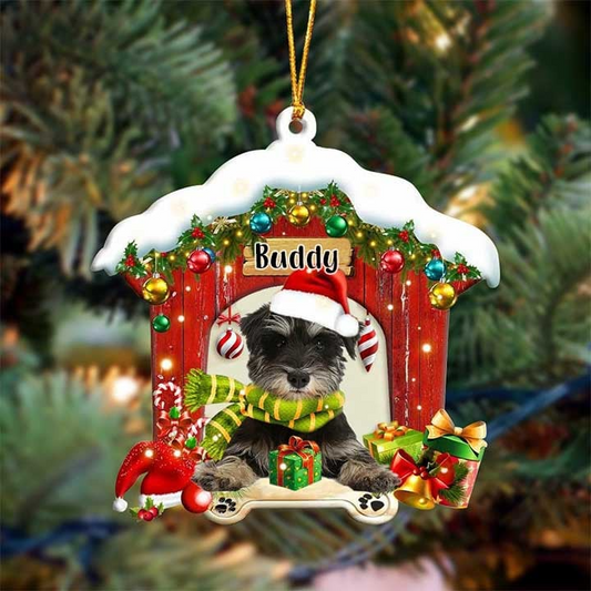 Personalized Name Schnauzer In Red Wood House Acrylic Christmas Ornament Gift For Dog Lovers, Dog Mom