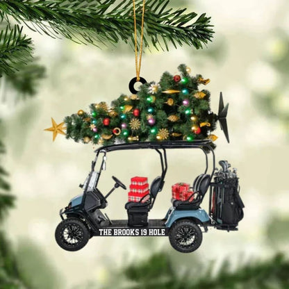 Custom Text Golf Cart Family With Acrylic Christmas Ornament - Christmas Gift For Golfers, Golf Lovers