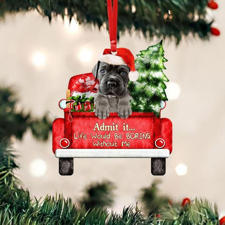 Customized Photo Cane Corso On The Red Truck Acrylic Christmas Ornament, Personalized Christmas Gift For Dog Lovers, Dog Owners