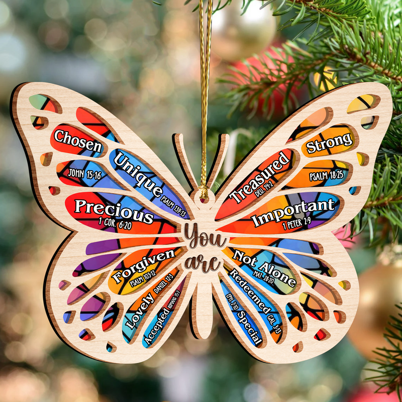 Butterfly You Are Stained Glass Pattern Two Layers Suncatcher Wooden Ornament - Perfect Gift For Jesus Lovers, Christian, God Faith Believers