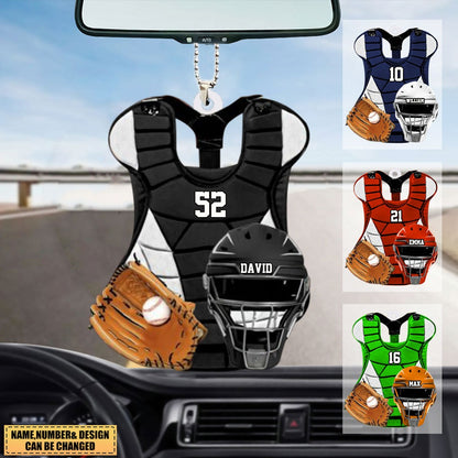 Personalized Baseball Catcher Chest Protector And Helmet Christmas Acrylic Car Ornament Gift For Baseball Lovers - Gift For Baseball Fans