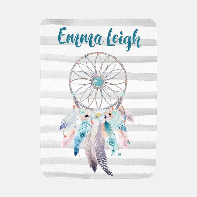 Dreamcatcher Baby Kids Blanket With Customized Name For Baby Girl Nursery, Daughter, Granddaughter, Newborn Gifts