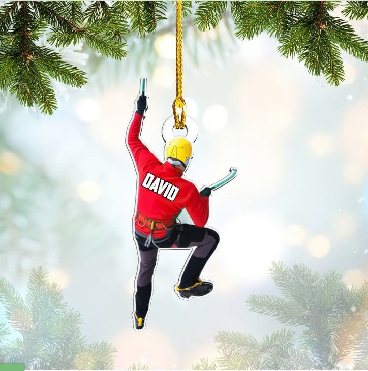 Personalized Climbing Christmas Ornament, Custom Name Climbing Man Acrylic Ornament