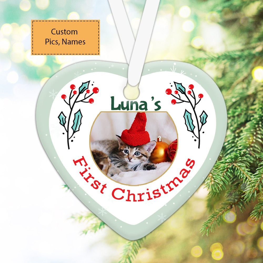 Custom Photo With Dog Ceramic Ornament, Custom Pet Photo Ornament, Dog’s First Christmas - Christmas Ornament Gift For Dog Lovers, Pet Lovers