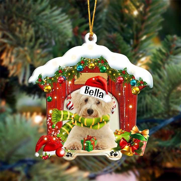 Custom Name Labradoodle In Red Wood House Acrylic Christmas Ornament Gift For Dog Lovers, Dog Mom