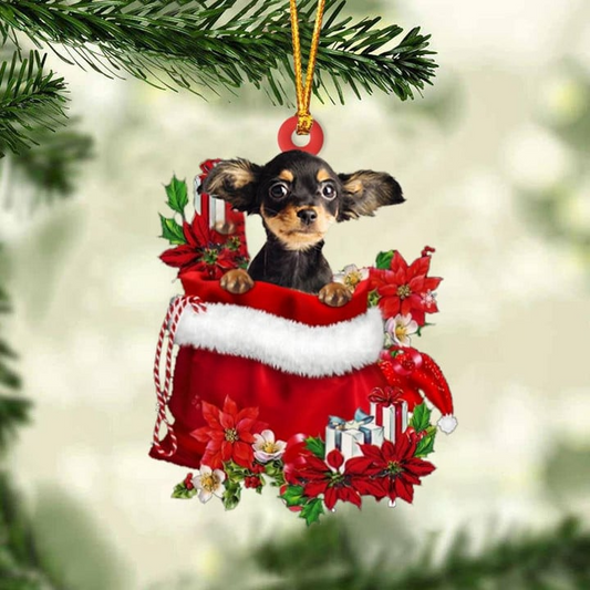 Custom Russkiy Toy In Red Gift Bag Acrylic Christmas Ornament, Personalized Name Christmas Gift For Dog Lovers, Dog Mom