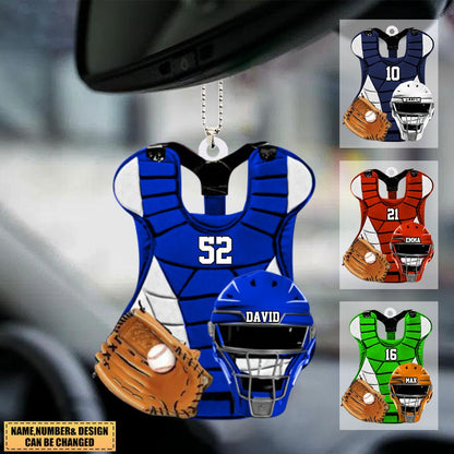 Personalized Baseball Catcher Chest Protector And Helmet Christmas Acrylic Car Ornament Gift For Baseball Lovers - Gift For Baseball Fans