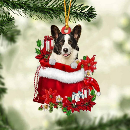 Custom Name Pembroke Welsh Corgi In Red Gift Bag Acrylic Christmas Ornament, Customized Christmas Gift For Dog Lovers, Dog Mom