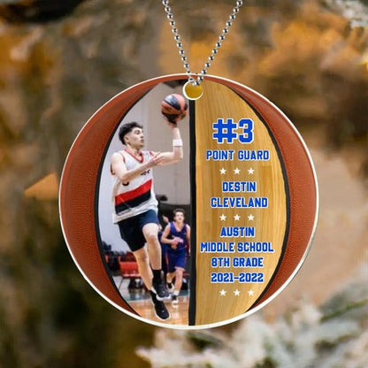 Customized Basketball Photo Circle Acrylic Ornament, Personalized Son Photo Acrylic Ornament - Christmas Gift For Son, Basketball Lovers