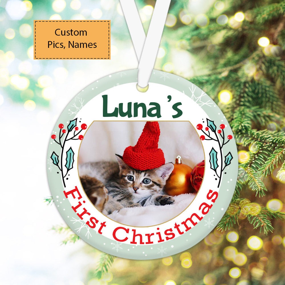 Custom Photo With Dog Ceramic Ornament, Custom Pet Photo Ornament, Dog’s First Christmas - Christmas Ornament Gift For Dog Lovers, Pet Lovers