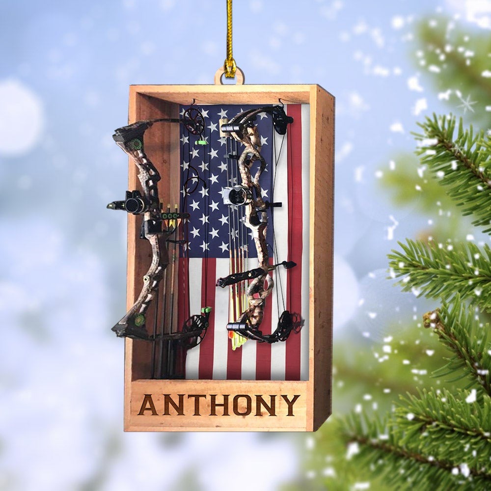 Personalized Archery Hunting American Flag Ornament Acrylic Hunting Ornament For Hunting Lover, Hunters