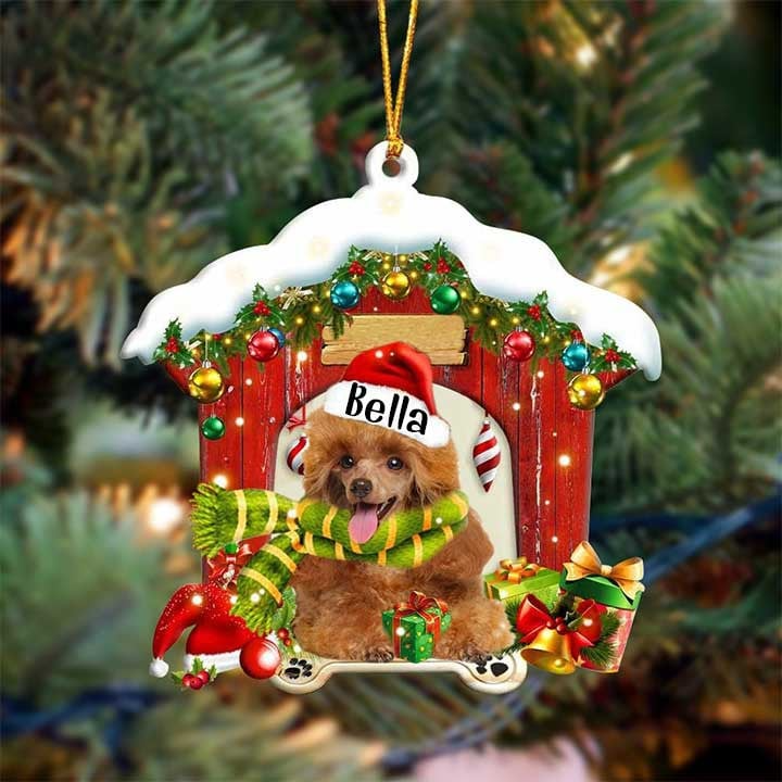 Custom Name Toy Poodle In Red Wood House Acrylic Christmas Ornament Gift For Dog Lovers, Dog Mom