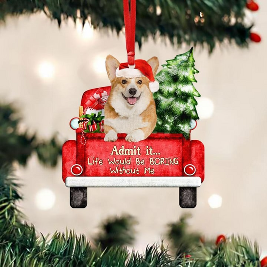 Customized Photo Welsh Corgi On The Red Truck Acrylic Christmas Ornament, Personalized Christmas Gift For Dog Lovers, Dog Owners