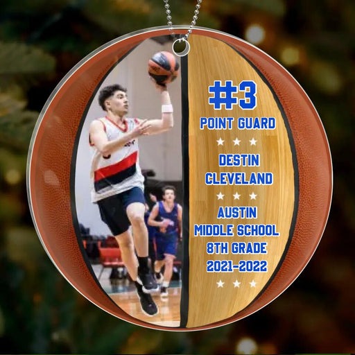 Customized Basketball Photo Circle Acrylic Ornament, Personalized Son Photo Acrylic Ornament - Christmas Gift For Son, Basketball Lovers