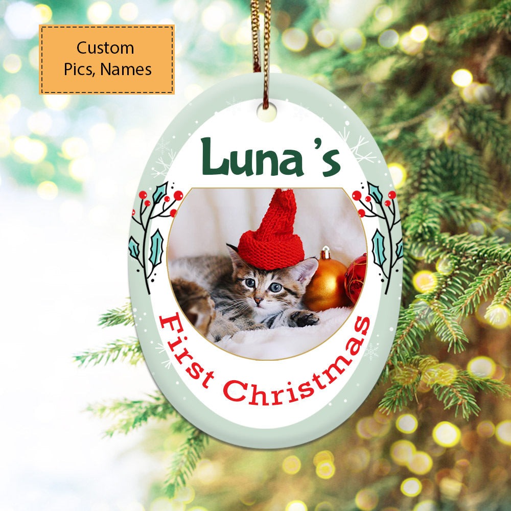 Custom Photo With Dog Ceramic Ornament, Custom Pet Photo Ornament, Dog’s First Christmas - Christmas Ornament Gift For Dog Lovers, Pet Lovers