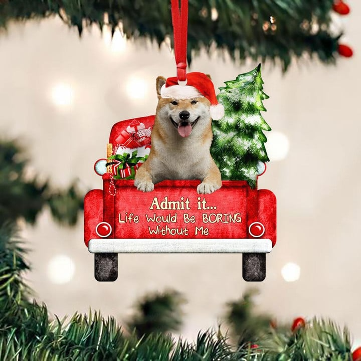 Customized Photo Shiba Inu On The Red Truck Acrylic Christmas Ornament, Personalized Christmas Gift For Dog Lovers, Dog Owners