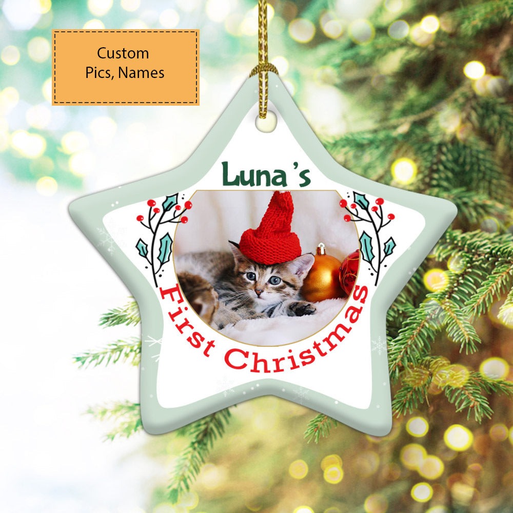 Custom Photo With Dog Ceramic Ornament, Custom Pet Photo Ornament, Dog’s First Christmas - Christmas Ornament Gift For Dog Lovers, Pet Lovers
