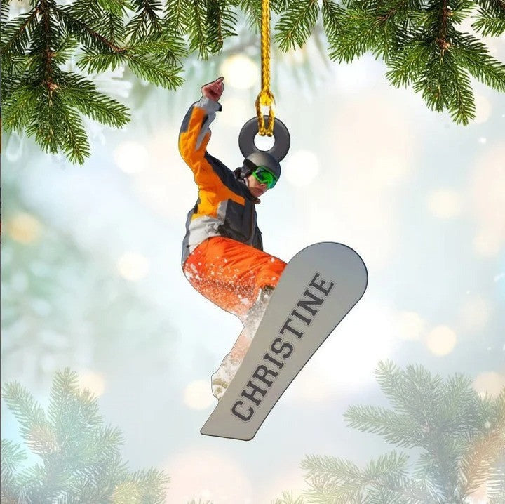 Customized Snowboarding Ornament For Women, Custom Name Skiing Acrylic Christmas Ornament For Female