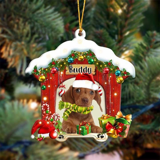 Customized Dachshund In Red Wood House Acrylic Christmas Ornament Gift For Dog Lovers, Dog Mom