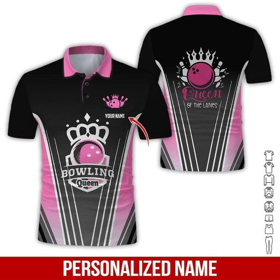 Custom Bowling Men Polo Shirt - MenBowling Pattern, Queen Of The Lanes Personalized Name Polo Shirt - Perfect Bowling Gift For Men, Bowling Lover