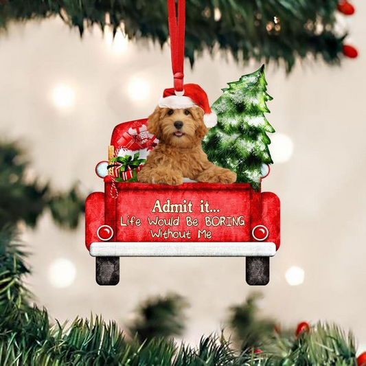 Personalized Photo Goldendoodle On The Red Truck Acrylic Christmas Ornament, Custom Christmas Gift For Dog Lovers, Dog Owners