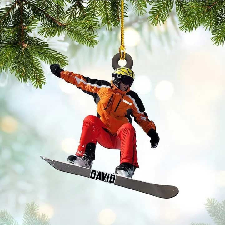 Customized Snowboarding Ornament For Women, Custom Name Skiing Acrylic Christmas Ornament For Female