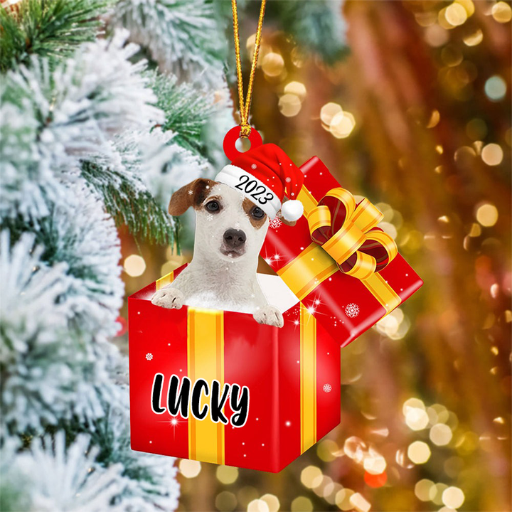 Customized Name Jack Russell Terrier In Red Gift Box Acrylic Christmas Ornament Custom Pet Christmas Ornament - Gift For Dog Lovers, Pet Lovers