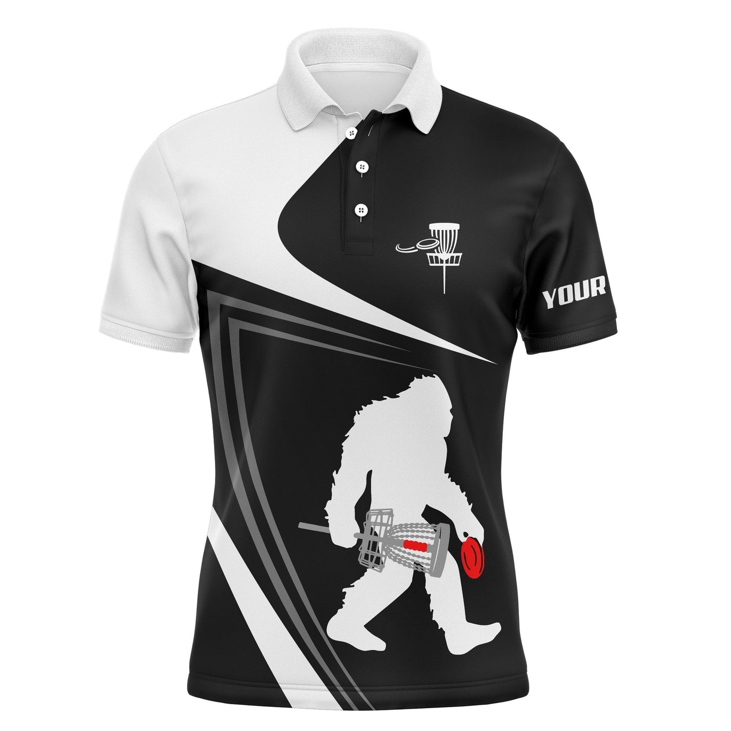 Custom Golf Long Sleeve Men Polo Shirt - Custom Name Black And White Bigfoot Sasquatch Funny Apparel Polo Shirt For Men, Disc Golf Lover