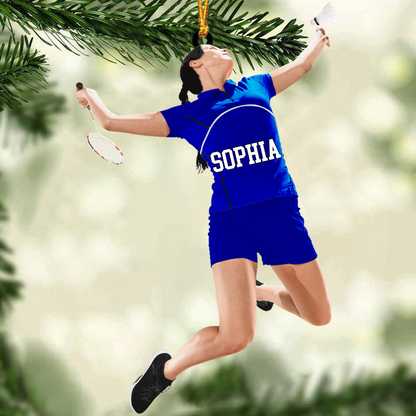 Personalized Badminton Female Acrylic Christmas Ornament, Custom Name Badminton Girl, Woman Ornament