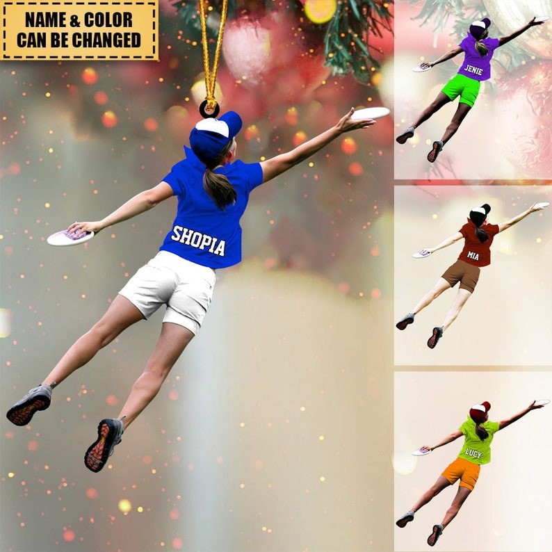 Custom Frisbee Girl Acrylic Christmas Ornament, Frisbee Team Gift Ornament For Daughter - Christmas Hanging Tree