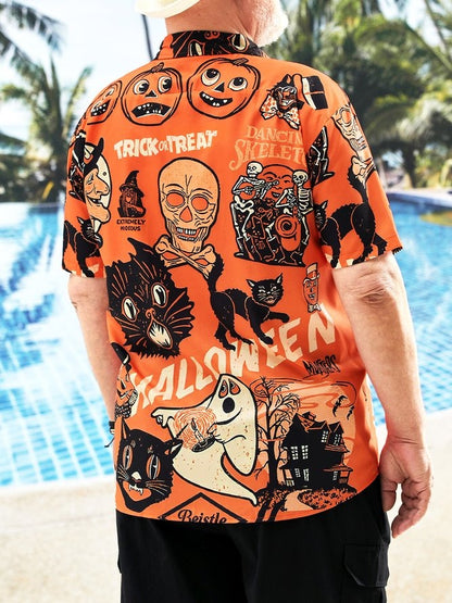 Black Cat Hawaiian Shirt, Halloween Hawaiian Shirt, Black Cat Chest Pocket Hawaiian Shirt For Men & Women - Halloween Gift For Members Family, Friends