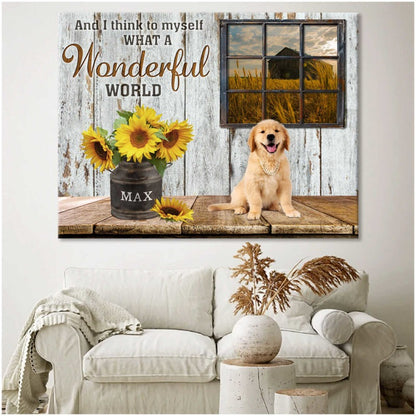 Custom Name & Photo Dog Premium Wrapped Landscape Canvas, What A Wonderful World Personalized Dog Canvas - Perfect Gift For Dog Lovers, Family, Friend