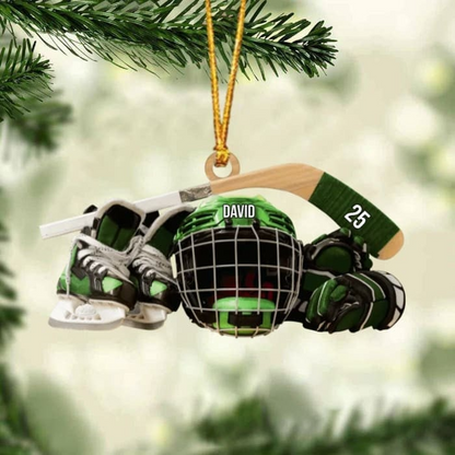 Customized Hockey Skates Helmet And Stick Christmas Ornament, Custom Hockey Acrylic Ornament, Christmas Gift For Hockey Lovers