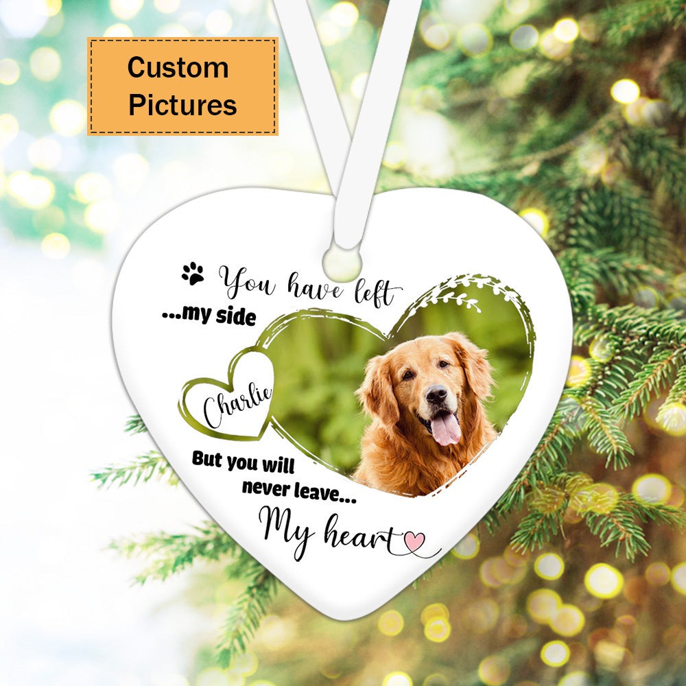 Custom Photo With Dog Ceramic Ornament, Custom Pet Photo Ornament, You Have Left My Side - Christmas Ornament Gift For Dog Lovers, Pet Lovers