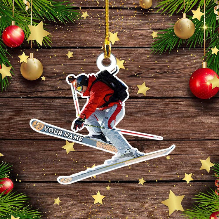 Customized Snowboarding Ornament For Women, Custom Name Skiing Acrylic Christmas Ornament For Female