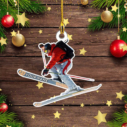Customized Snowboarding Ornament For Women, Custom Name Skiing Acrylic Christmas Ornament For Female