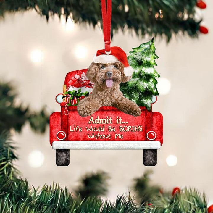 Customized Photo Poodle On The Red Truck Acrylic Christmas Ornament, Personalized Christmas Gift For Dog Lovers, Dog Owners