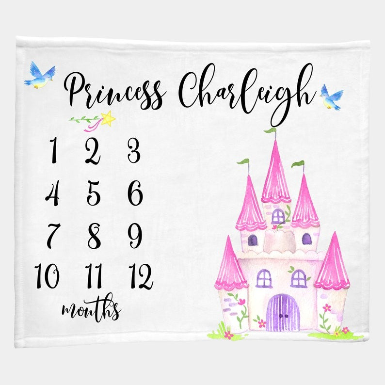 Fairytale Baby Milestone Blanket With Customized Name For Baby Girl Nursery, Daughter, Granddaughter