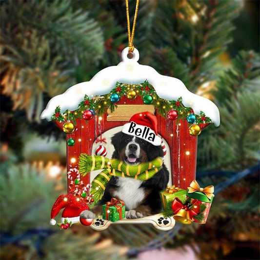 Customized Bernese Mountain In Red Wood House Acrylic Christmas Ornament Gift For Dog Lovers, Dog Mom