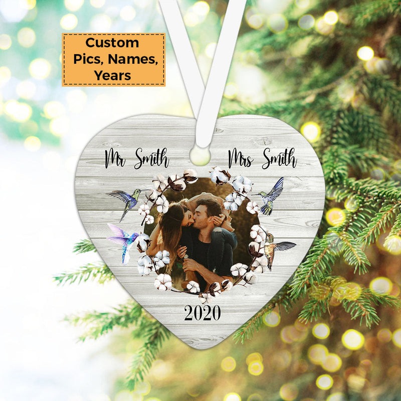 Custom Photo With Couple Ceramic Ornament, Custom Photo Ornament With Spouse, Sweet Photo - Christmas Ornament Gift For Couple, Lover, Anniversary