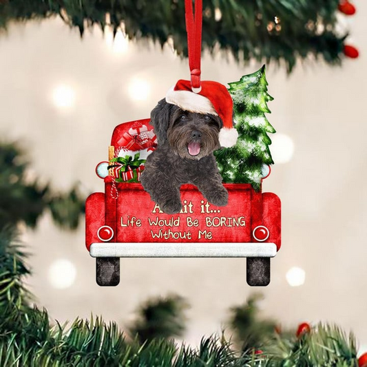 Customized Photo Schnoodle On The Red Truck Acrylic Christmas Ornament, Personalized Christmas Gift For Dog Lovers, Dog Owners