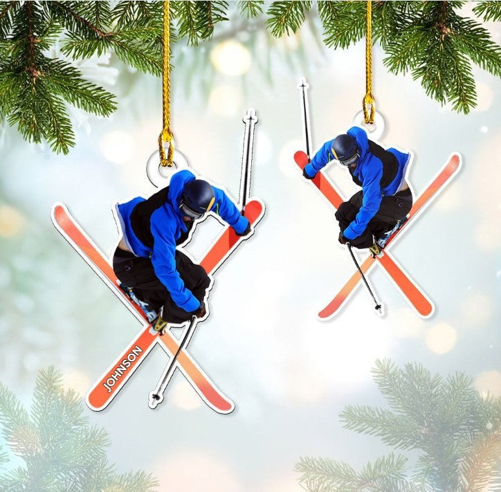 Customized Snowboarding Ornament For Women, Custom Name Skiing Acrylic Christmas Ornament For Female