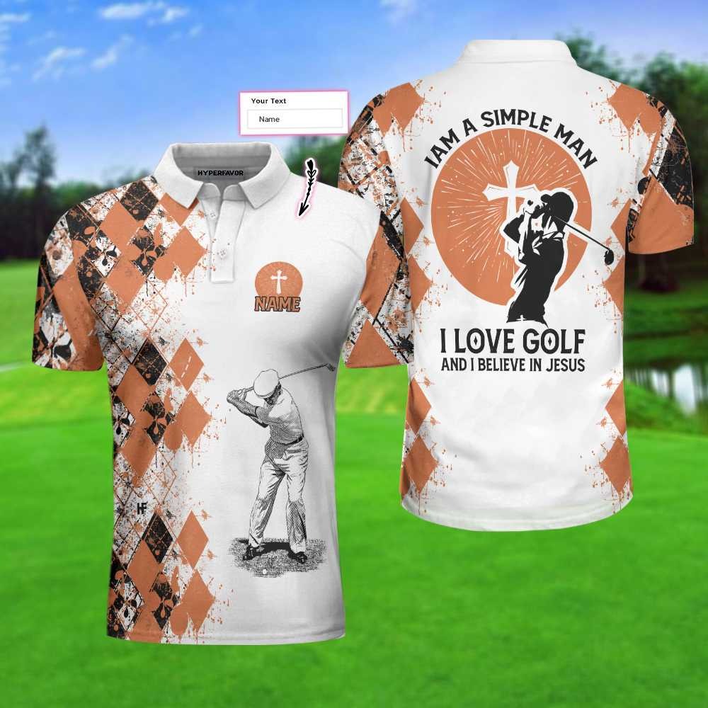 Custom Golf Men Polo Shirt - Golf I Am A Simple Man Custom Polo Shirt, Argyle Pattern Golf Shirt For Men - Perfect Polo Shirt For Men, Golfers
