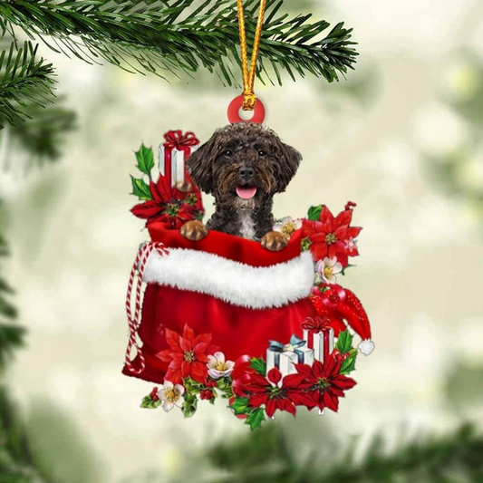 Custom Name Schnoodle In Red Gift Bag Acrylic Christmas Ornament, Customized Christmas Gift For Dog Lovers, Dog Mom