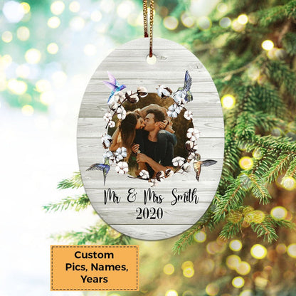 Custom Photo With Couple Ceramic Ornament, Custom Photo Ornament With Spouse, Sweet Photo - Christmas Ornament Gift For Couple, Lover, Anniversary