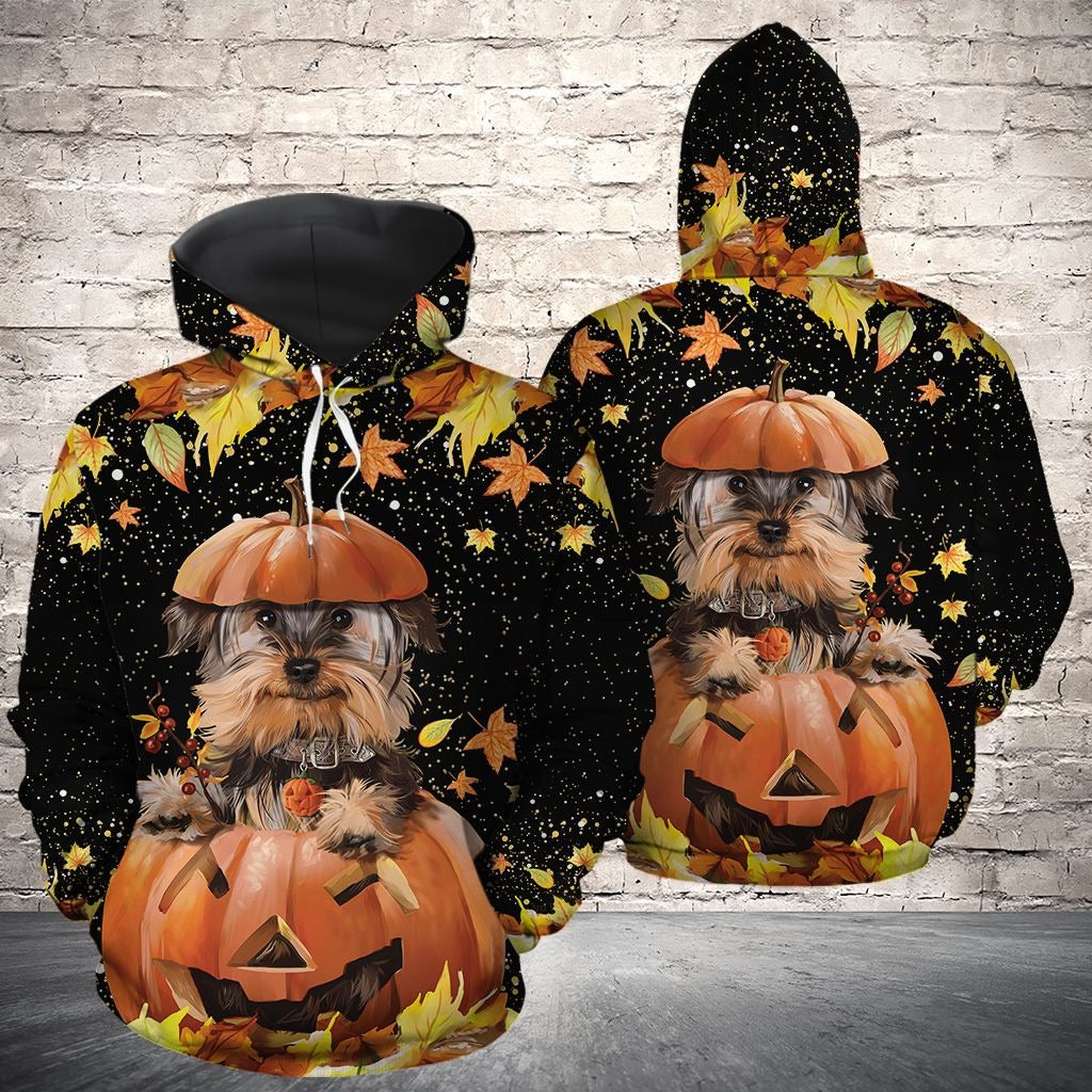 Yorkshire Terrier Fall Leaf Halloween Pattern Pullover Premium Hoodie, Perfect Outfit For Men And Women On Christmas New Year Autumn Winter