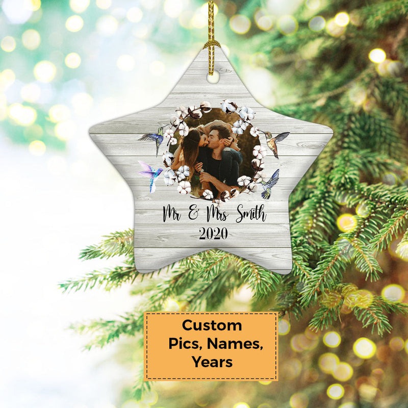 Custom Photo With Couple Ceramic Ornament, Custom Photo Ornament With Spouse, Sweet Photo - Christmas Ornament Gift For Couple, Lover, Anniversary