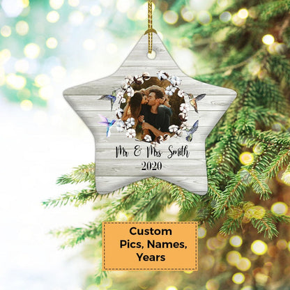 Custom Photo With Couple Ceramic Ornament, Custom Photo Ornament With Spouse, Sweet Photo - Christmas Ornament Gift For Couple, Lover, Anniversary